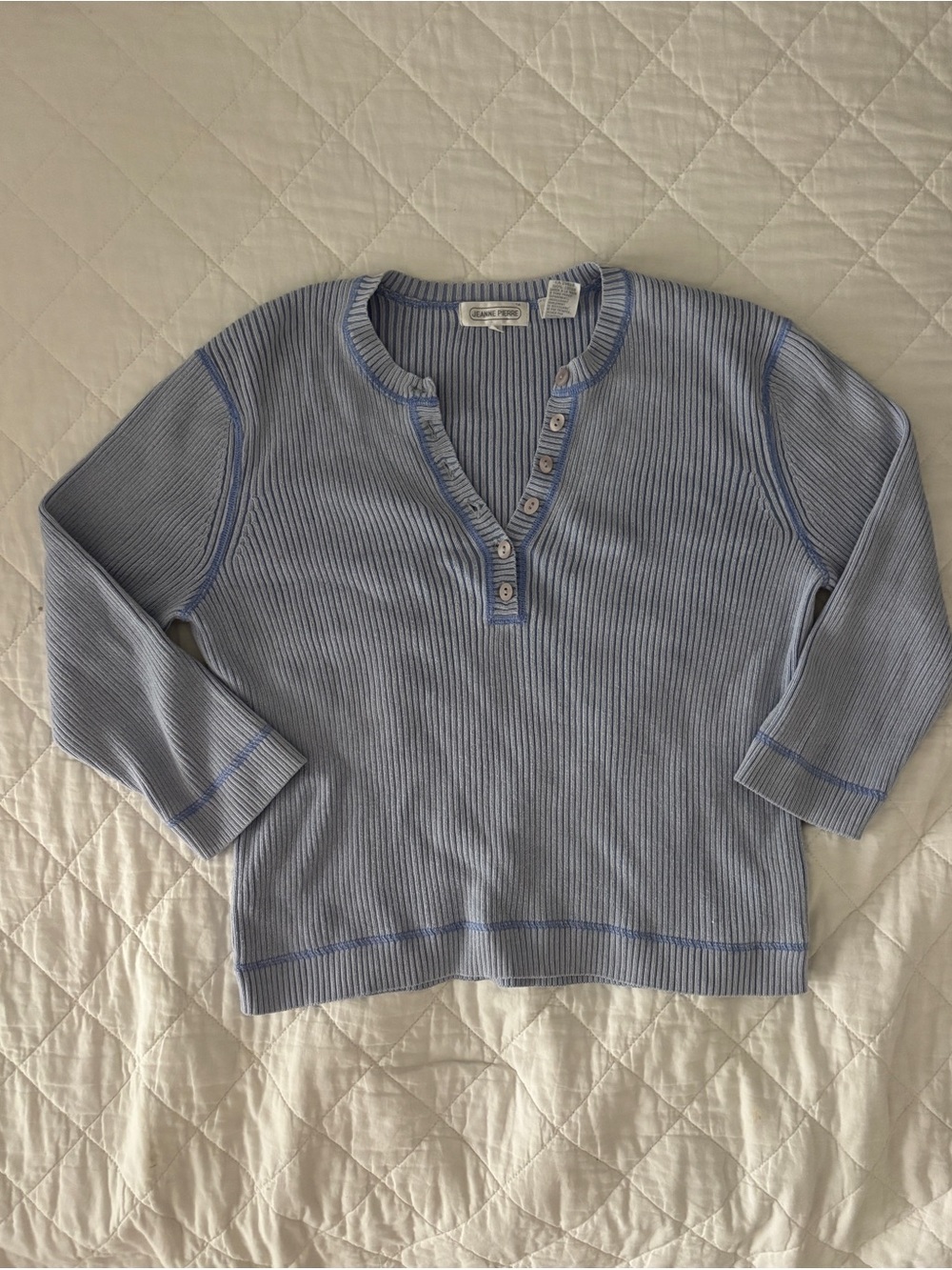 Jeanne Pierre Ribbed Henley Sweater
